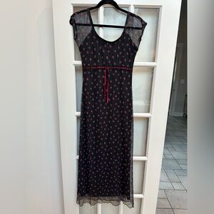 Vintage Pale 90’s Y2K Babydoll Rosebud Floral Mesh Slip Maxi Dress Size Small S